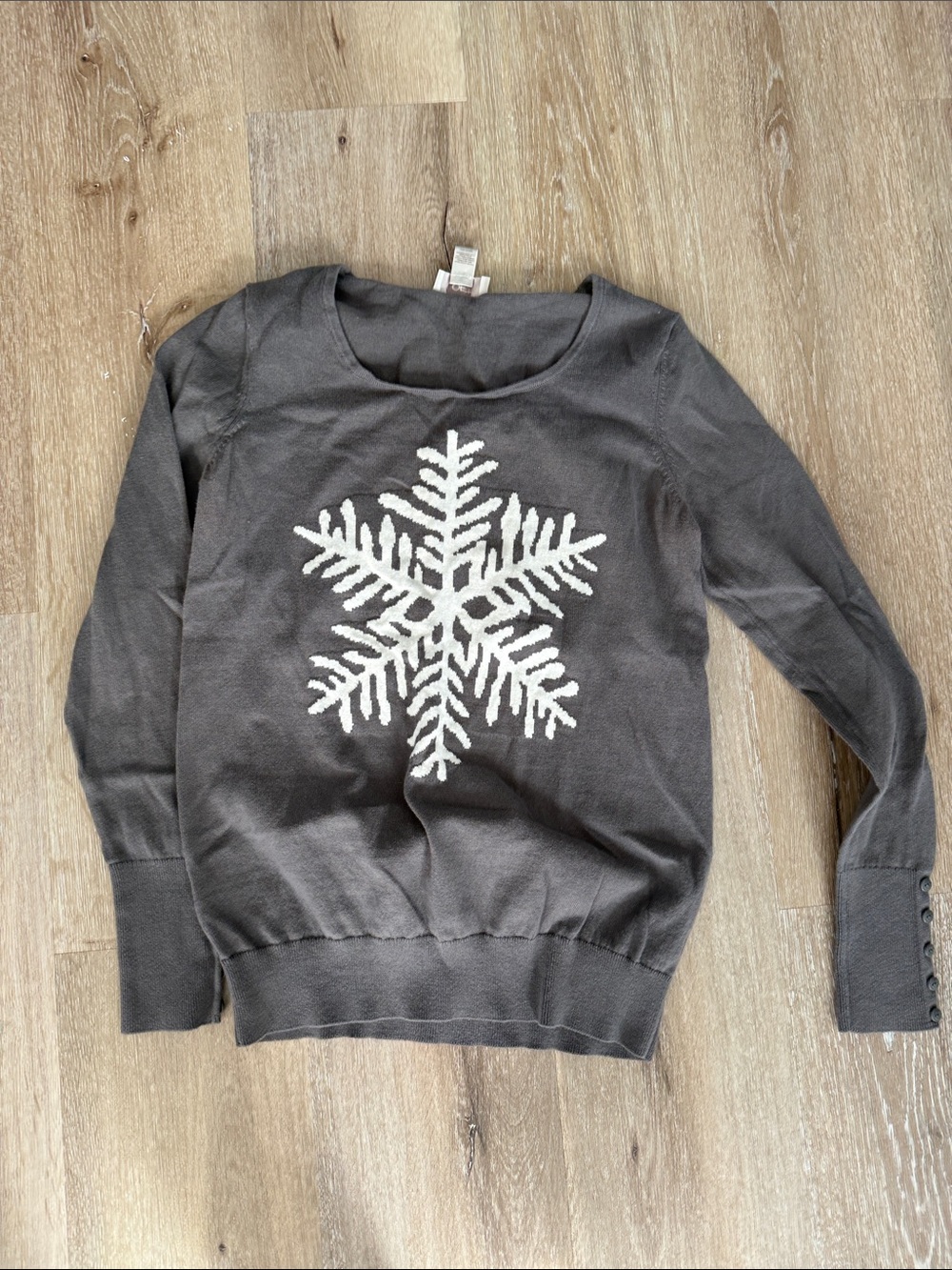 LOFT Gray Crewneck Sweater with White Snowflake